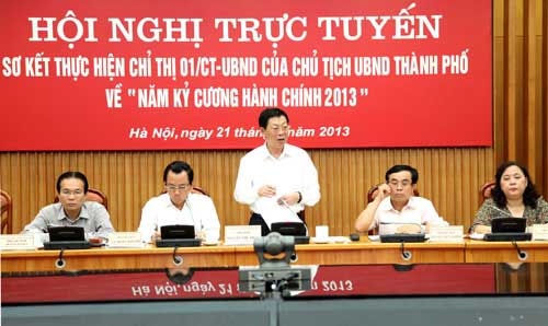 Chủ tịch Ủy ban nhân dân thành phố Hà Nội Nguyễn Thế Thảo phát biểu tại Hội nghị