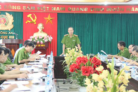 Thượng tướng Lê Quý Vương, Ủy viên Trung ương Đảng, Thứ trưởng Bộ Công an phát biểu tại buổi làm việc