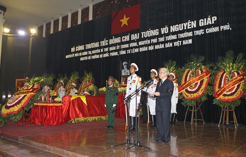 Tổng Bí thư Nguyễn Phú Trọng, Trưởng Ban Lễ tang đọc Điếu văn tại Lễ truy điệu đồng chí Đại tướng Võ Nguyên Giáp