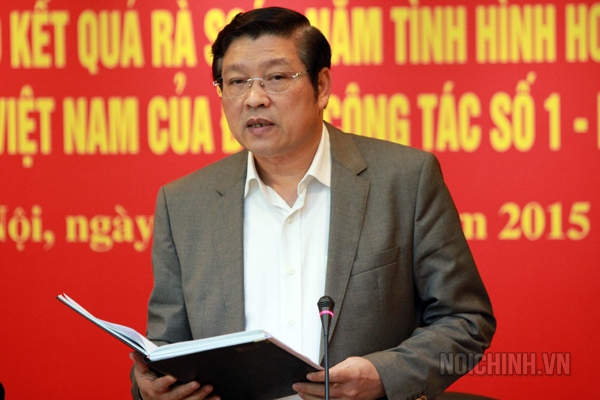 Đồng chí Phan Đình Trạc, Ủy viên Trung ương Đảng, Phó trưởng Ban Thường trực Ban Nội chính Trung ương, trưởng Đoàn công tác phát biểu Kết luận Hội nghị