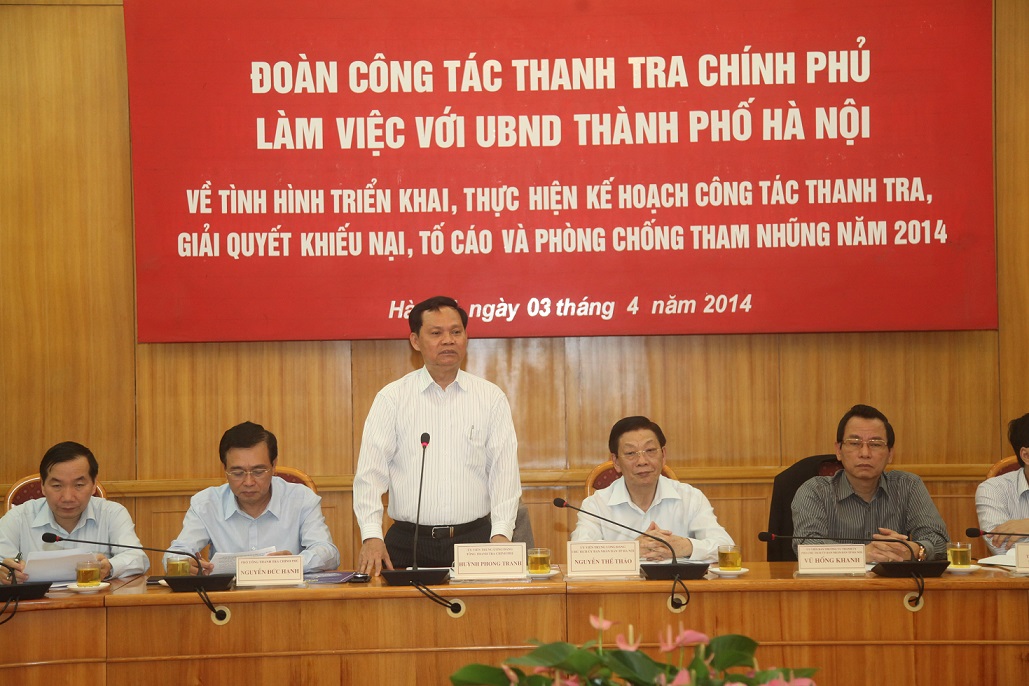 Thanh tra Chính phủ làm việc với UBND TP. Hà Nội về công tác thanh tra, giải quyết khiếu nại, tố cáo và phòng, chống tham nhũng
