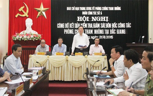 Đoàn công tác của Ban Chỉ đạo Trung ương về phòng, chống tham nhũng làm việc với Ban Thường vụ Tỉnh ủy Bắc Giang (năm 2015)