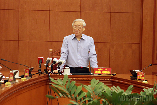 Tổng Bí thư Nguyễn Phú Trọng, Trưởng Ban Chỉ đạo Trung ương về phòng, chống tham nhũng phát biểu kết luận Cuộc họp