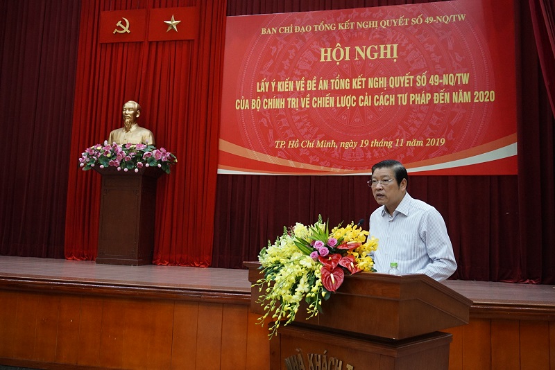 Phan Đình Trạc, Bí thư Trung ương Đảng, Trưởng Ban Nội chính Trung ương, Phó Trưởng ban Thường trực Ban Chỉ đạo Trung ương về phòng, chống tham nhũng, Phó Trưởng ban Thường trực Ban Chỉ đạo Cải cách tư pháp Trung ương, Trưởng Ban Chỉ đạo Đề án tổng kết Nghị quyết số 49-NQ/TW phát biểu tại Hội nghị