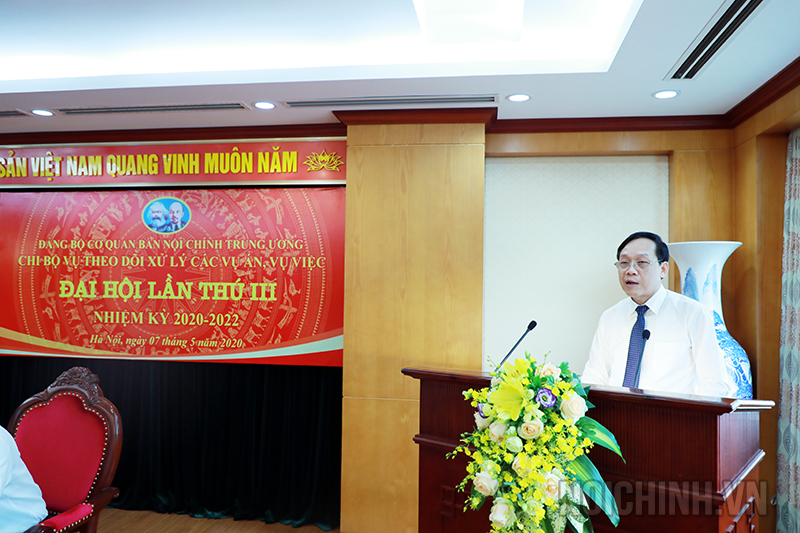 Đồng chí Nguyễn Thanh Hải, Phó trưởng Ban, Phó Bí thư Đảng ủy Cơ quan Ban Nội chính Trung ương phát biểu tại Đại hội