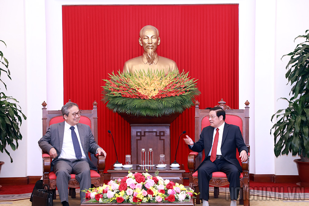 Đồng chí Phan Đình Trạc, Ủy viên Bộ Chính trị, Bí thư Trung ương Đảng, Trưởng Ban Nội chính Trung ương tiếp Đại sứ Nhật Bản tại Việt Nam