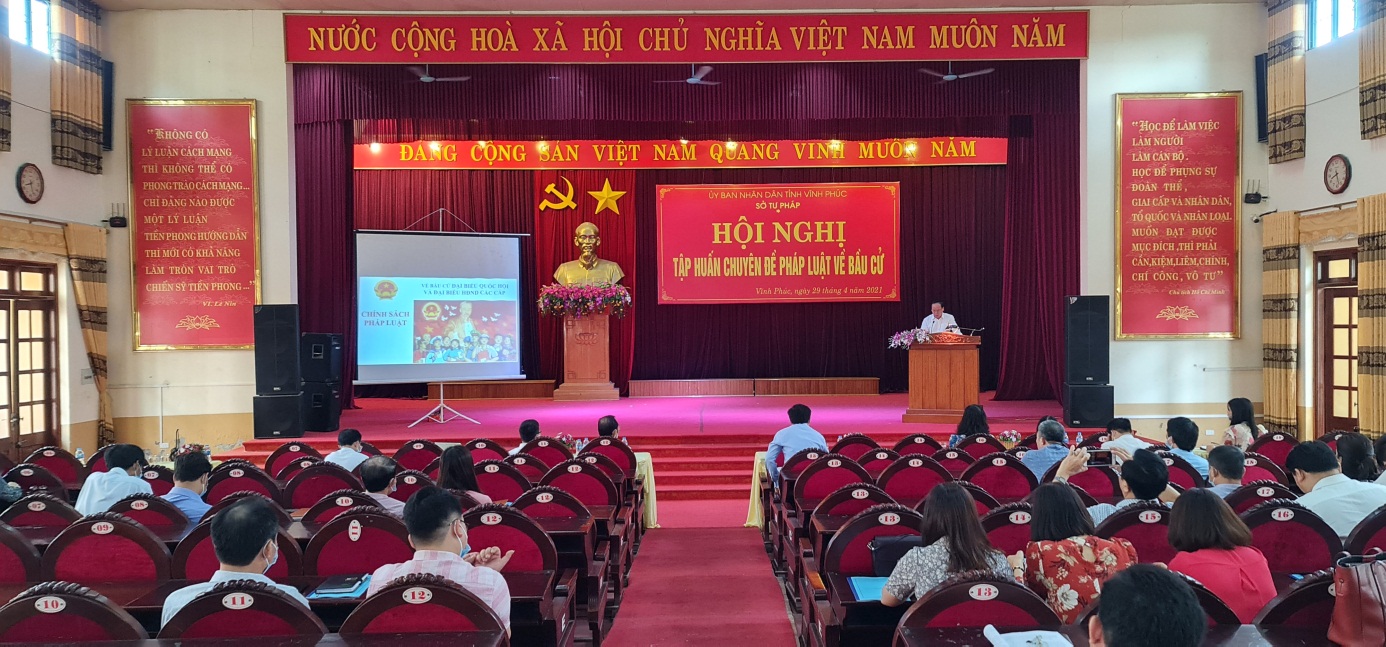 Sở Tư pháp tỉnh Vĩnh Phúc tổ chức Hội nghị tập huấn chuyên đề pháp luật về bầu cử (tháng 5/2021)