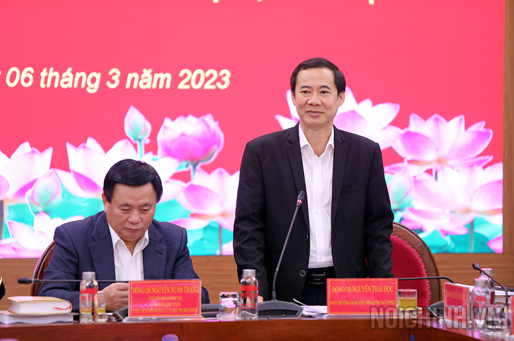 Đồng chí Nguyễn Thái Học, Phó Trưởng Ban Nội chính Trung ương phát biểu tại Tọa đàm