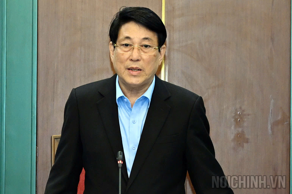 Chủ tịch nước Lương Cường phát biểu tại buổi làm việc (ảnh Việt Trung - Báo QĐND)