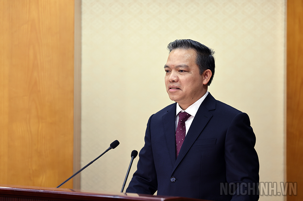 Đồng chí Nguyễn Thanh Tân, Vụ trưởng Vụ Theo dõi xử lý các vụ án, vụ việc phát biểu nhận nhiệm vụ