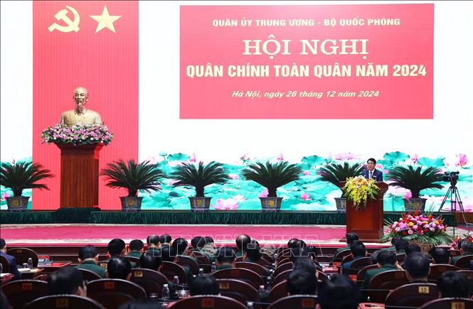 Chủ tịch nước Lương Cường dự Hội nghị Quân chính toàn quân năm 2024. Ảnh: Lâm Khánh/TTXVN