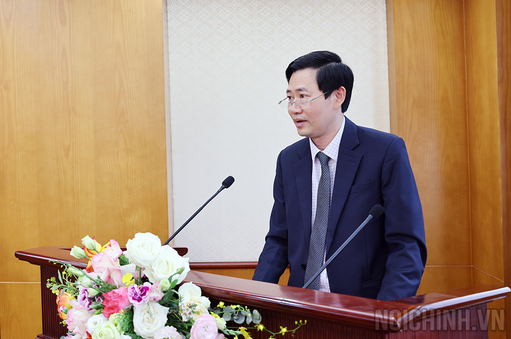 Đồng chí Mai Ngọc Dương, Bí thư Chi bộ Vụ Pháp luật, nhiệm kỳ 2025-2027 phát biểu tại Đại hội