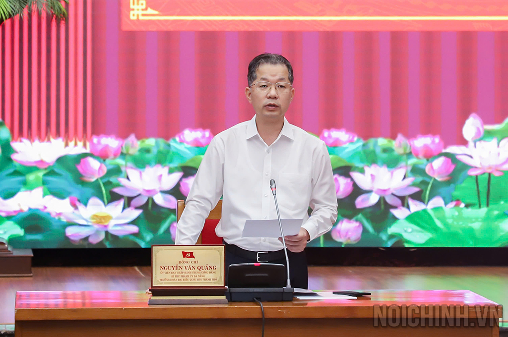 Đồng chí Nguyễn Văn Quảng, Ủy viên Trung ương Đảng, Bí thư Tỉnh ủy, Trưởng Ban Chỉ đạo phòng, chống tham nhũng, lãng phí, tiêu cực Thành phố Đà Nẵng phát biểu 