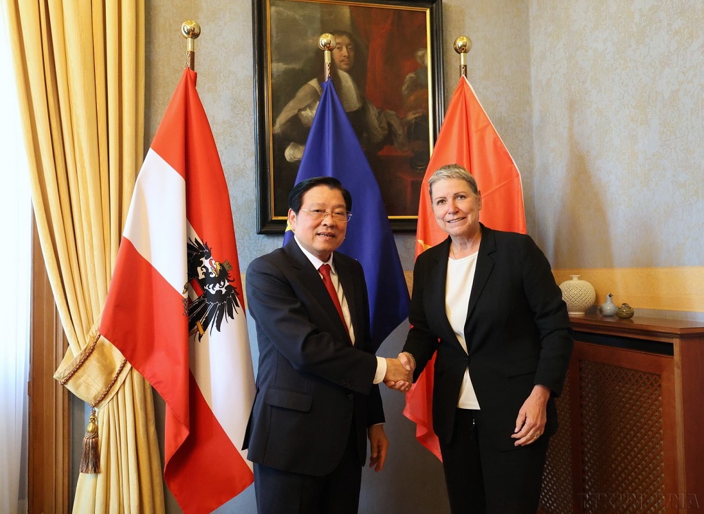 Đồng chí Phan Đình Trạc, Ủy viên Bộ Chính trị, Bí thư Trung ương Đảng, Trưởng Ban Nội chính Trung ương và bà Eva Marek, Phó Chánh án Tòa án tối cao Áo 