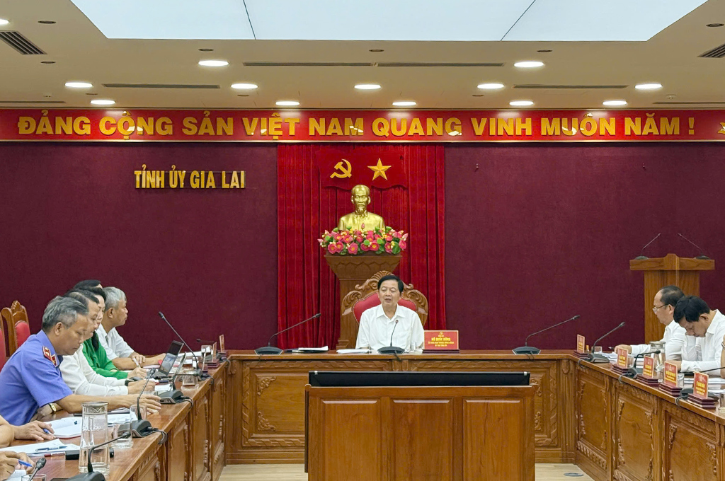 Đồng chí Hồ Quốc Dũng, Ủy viên Ban Chấp hành Trung ương Đảng, Bí thư Tỉnh ủy, Trưởng Ban Chỉ đạo phòng, chống tham nhũng, lãng phí, tiêu cực tỉnh Gia Lai phát biểu